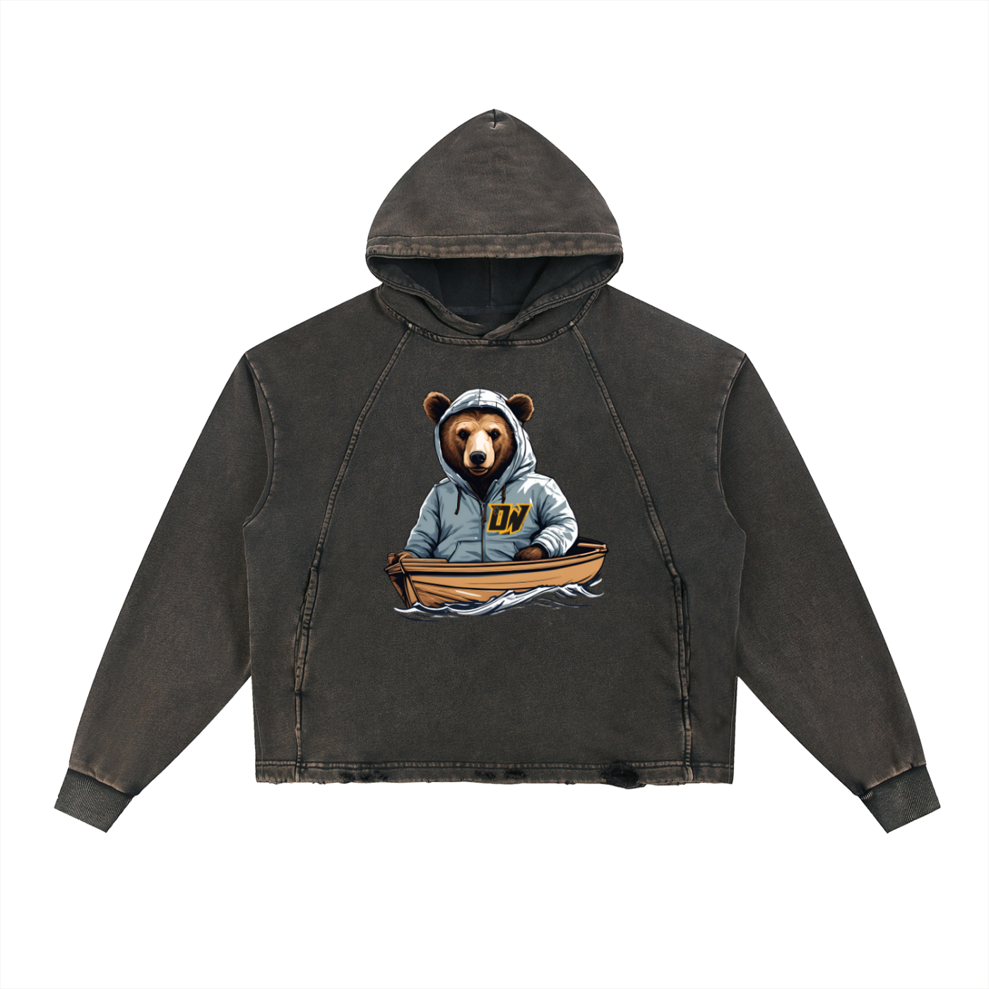 Vintage Washed Frayed-Hem Hoodie
