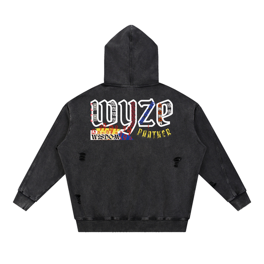 Snow Washed Distressed Panel Pocket Hoodie