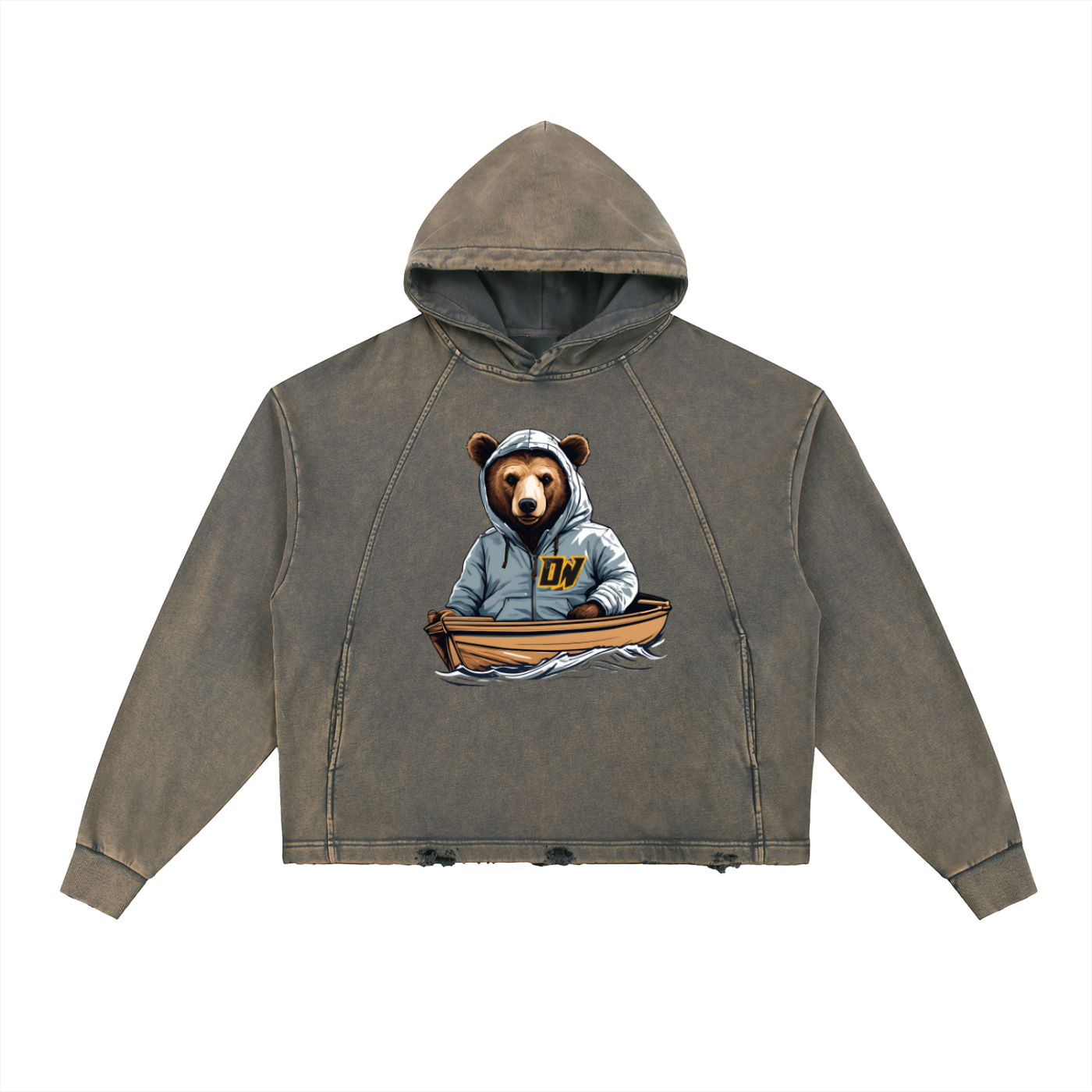 Vintage Washed Frayed-Hem Hoodie