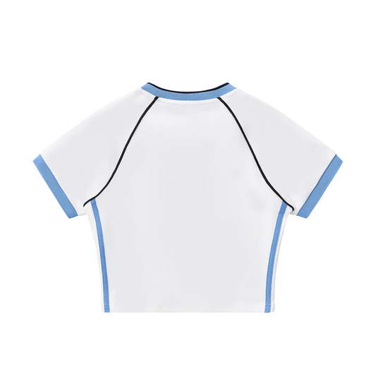 Contrast Trim V-Neck Crop T-Shirt