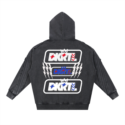 Snow Washed Tape Raw Edge Zip Hoodie