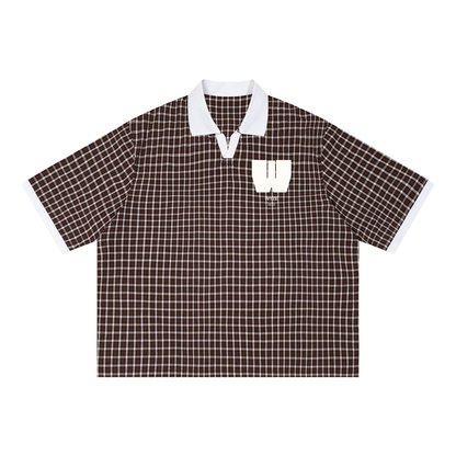 Unisex Boxy Plaid Color Block Polo Shirt