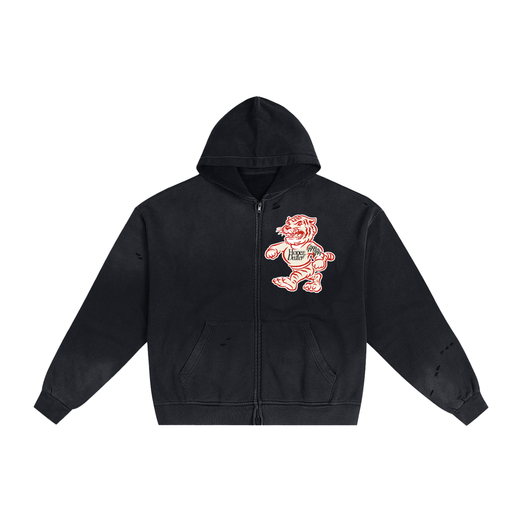 Hand-Frayed Sunfade Zip Hoodie