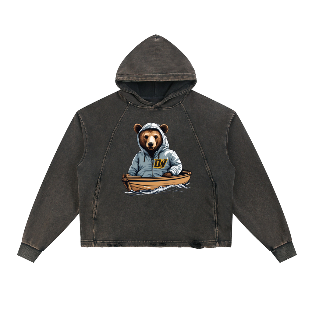 Vintage Washed Frayed-Hem Hoodie
