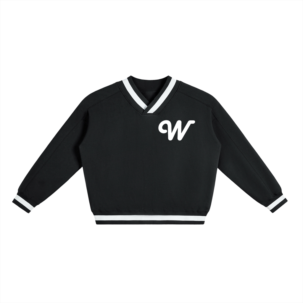 V-Neck Contrast Collar Boxy Sweatshirt