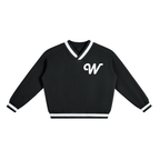V-Neck Contrast Collar Boxy Sweatshirt