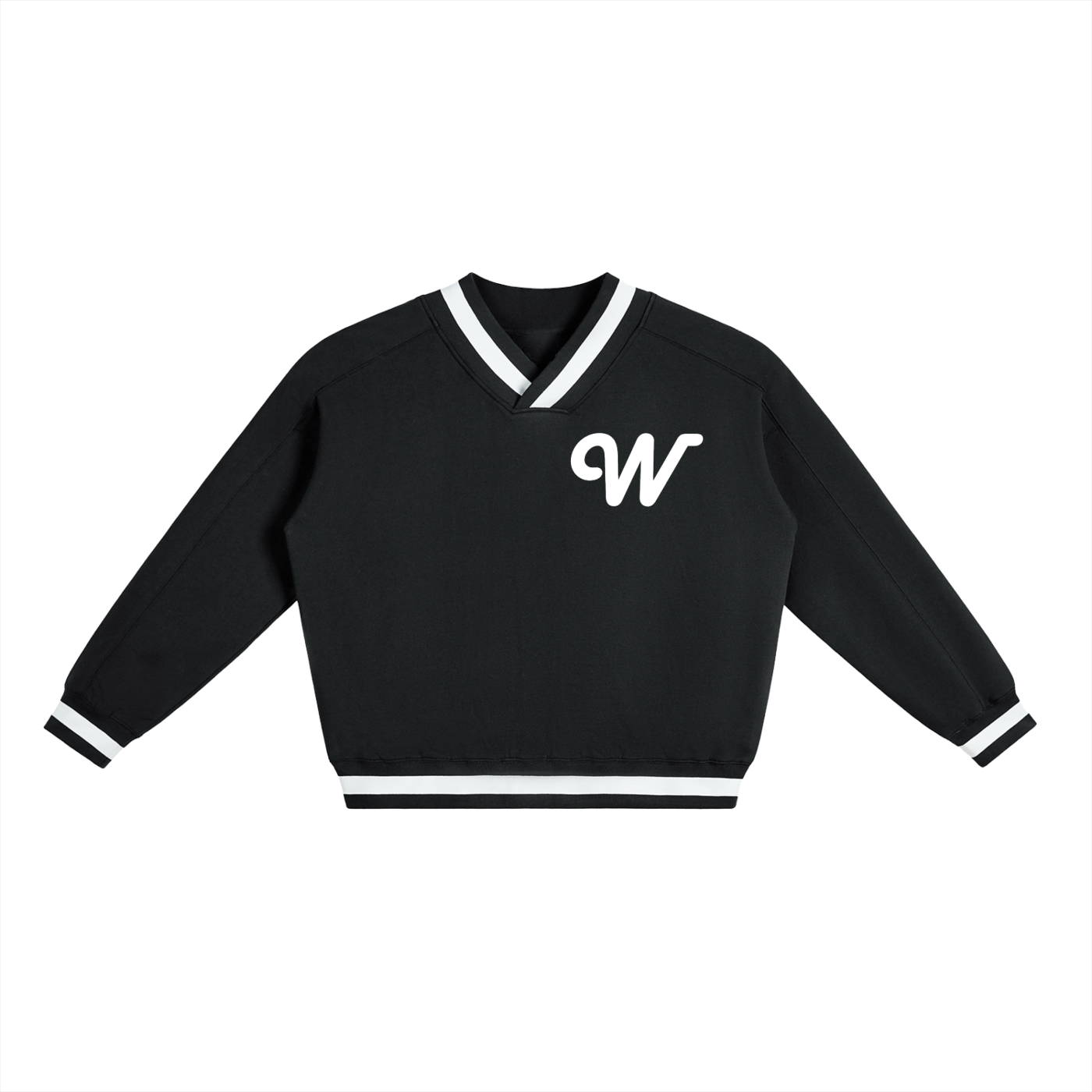 V-Neck Contrast Collar Boxy Sweatshirt