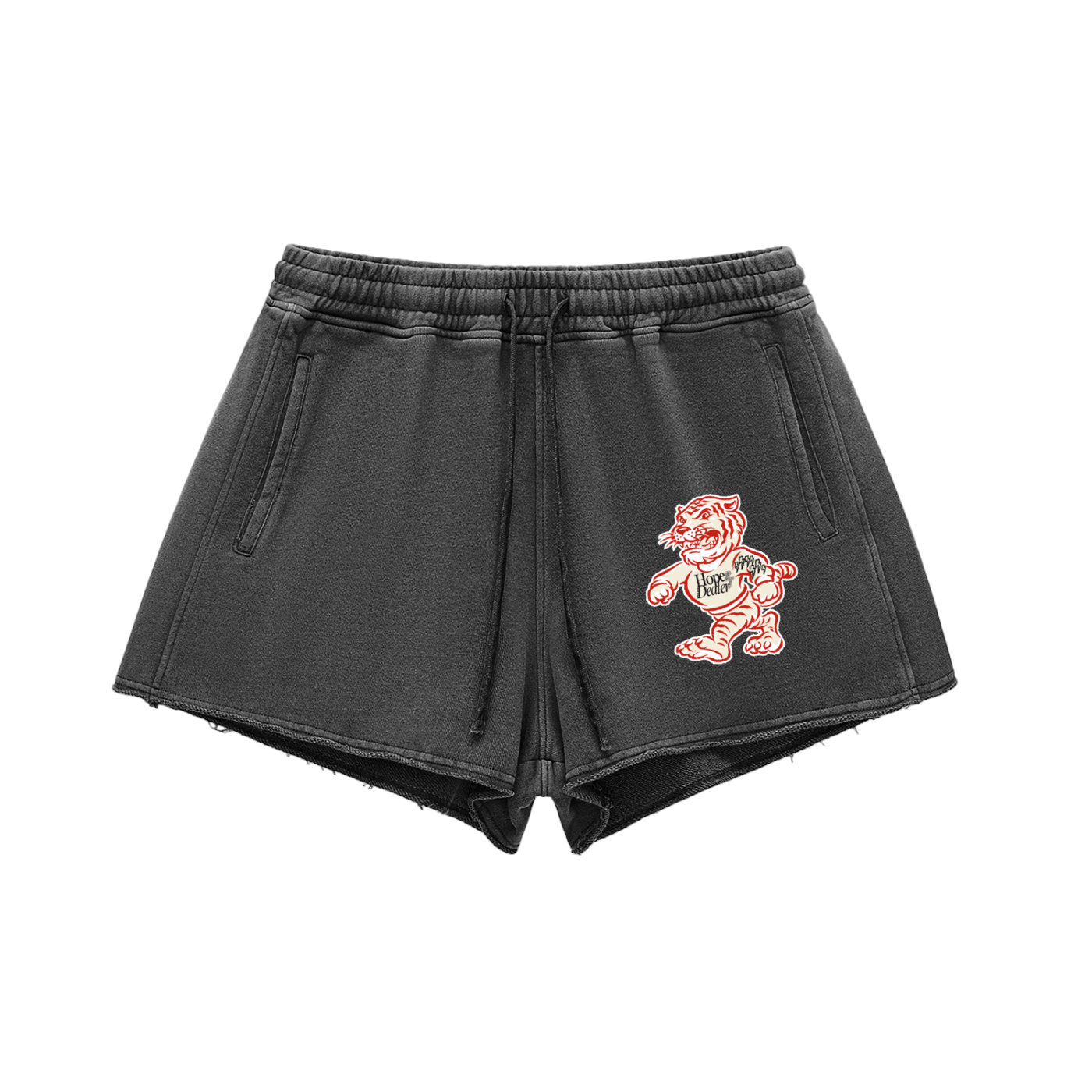 Snow Washed Raw Edge Drawstring Shorts