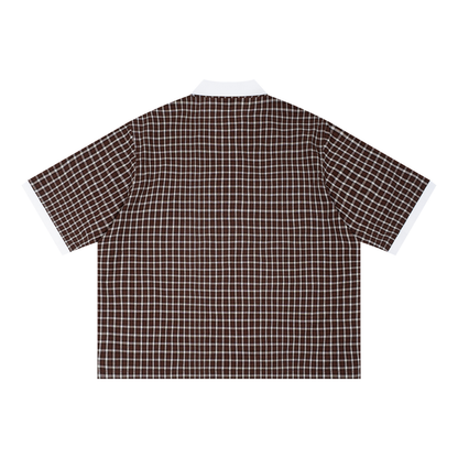 Unisex Boxy Plaid Color Block Polo Shirt