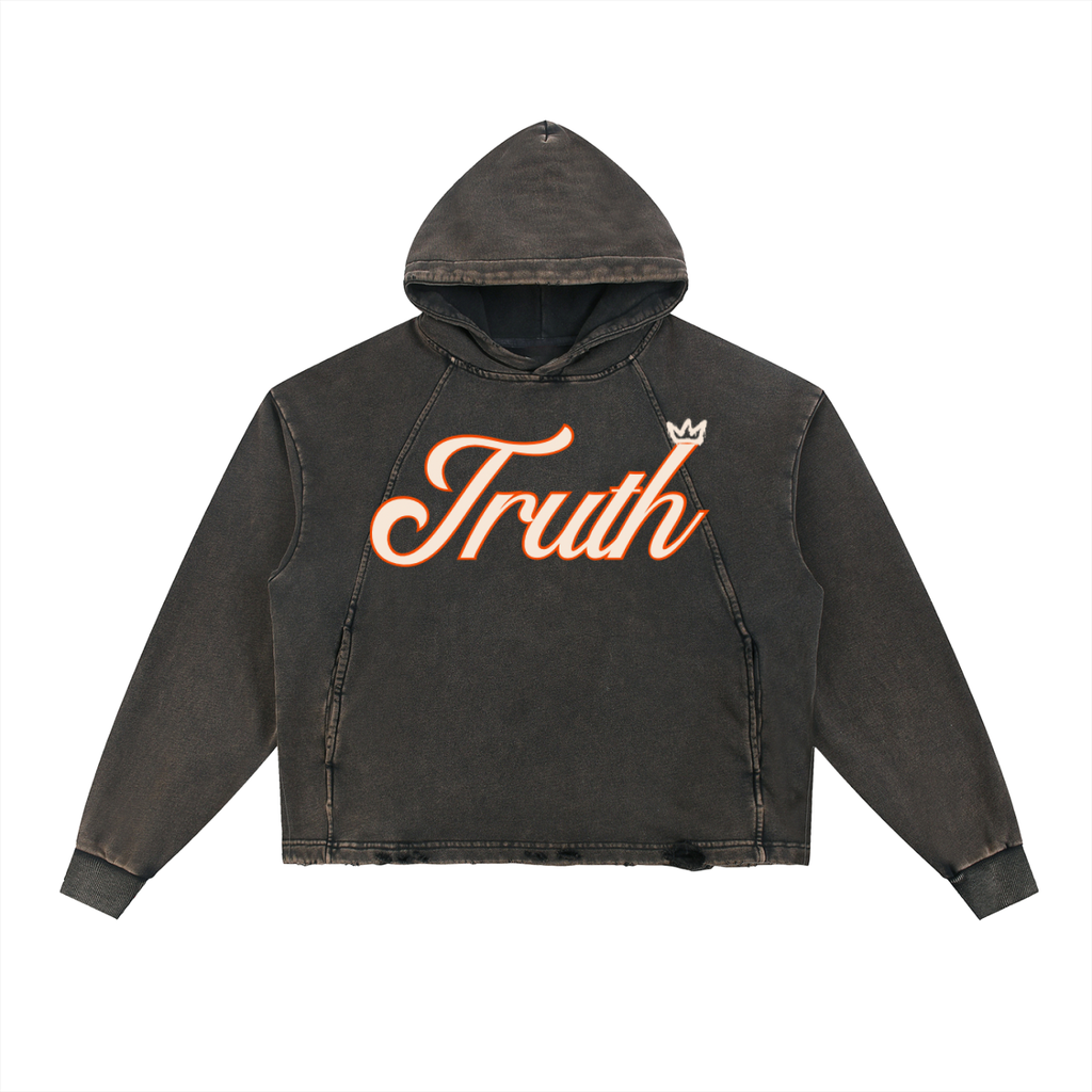 Vintage Washed Frayed-Hem Hoodie