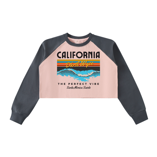 Raw-Hem Color-Block Raglan Crop Sweatshirt