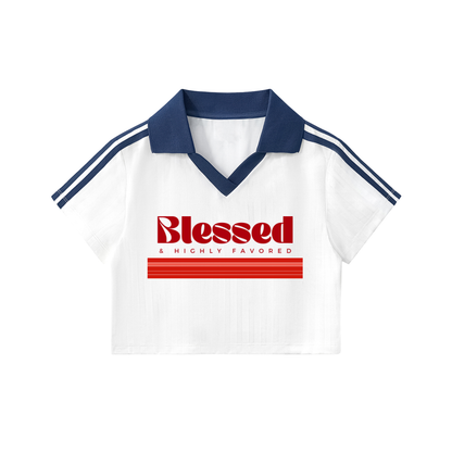 Contrast Collar Striped Cropped Jersey