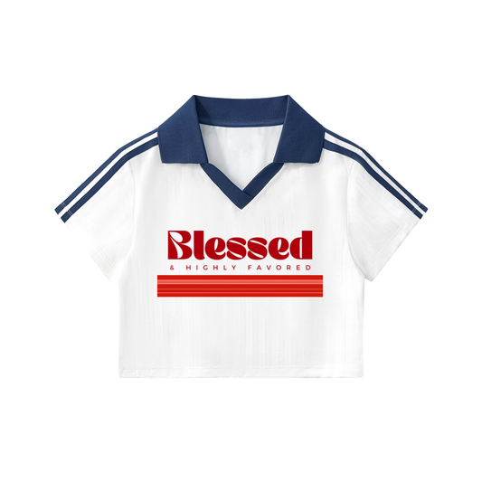 Contrast Collar Striped Cropped Jersey