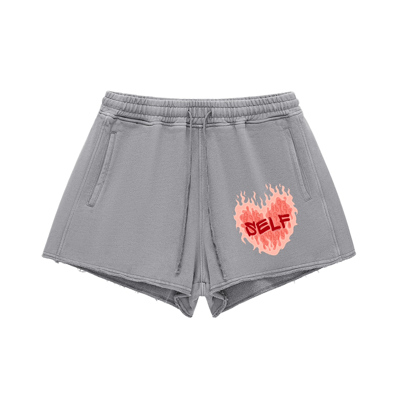 Snow Washed Raw Edge Drawstring Shorts