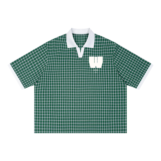 Unisex Boxy Plaid Color Block Polo Shirt
