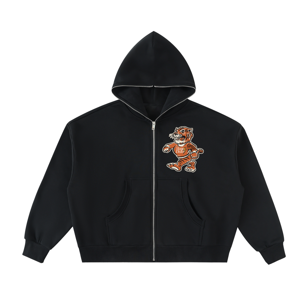 Fleeced Full-Zip Boxy Hoodie