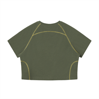 Women's Contrast Stitch Raglan Crop T-Shirt