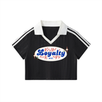 Contrast Collar Striped Cropped Jersey