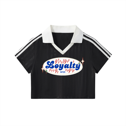 Contrast Collar Striped Cropped Jersey