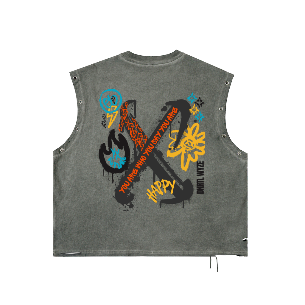 Distressed Grommet Eyelet Tank Top