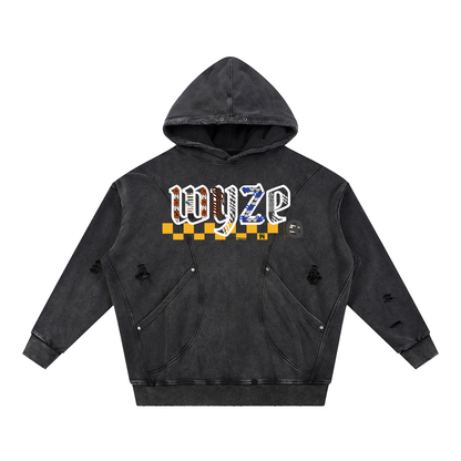 Snow Washed Distressed Panel Pocket Hoodie