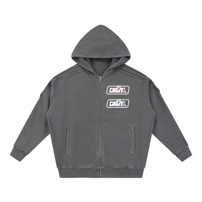 Snow Washed Tape Raw Edge Zip Hoodie