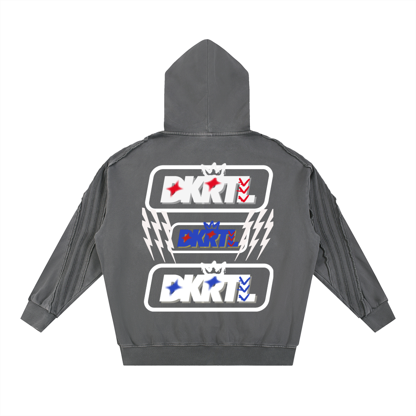 Snow Washed Tape Raw Edge Zip Hoodie
