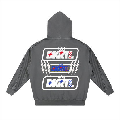 Snow Washed Tape Raw Edge Zip Hoodie