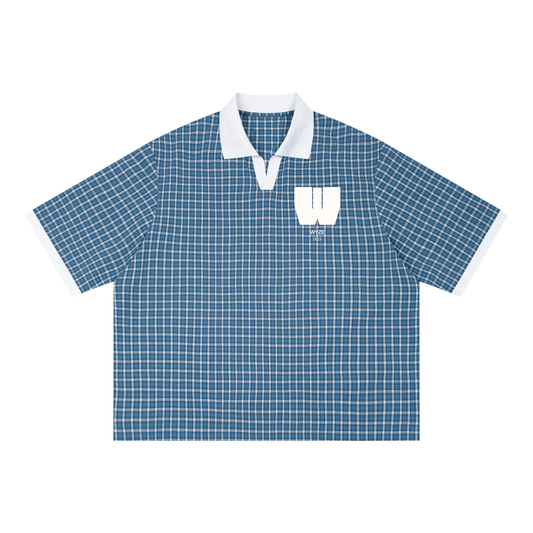 Unisex Boxy Plaid Color Block Polo Shirt