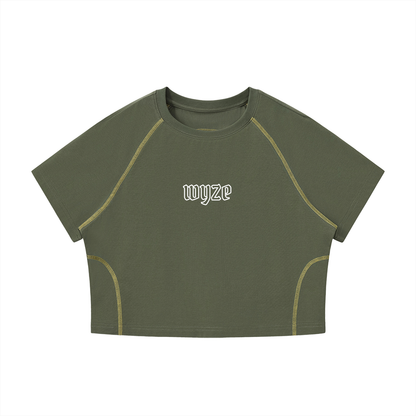 Women's Contrast Stitch Raglan Crop T-Shirt