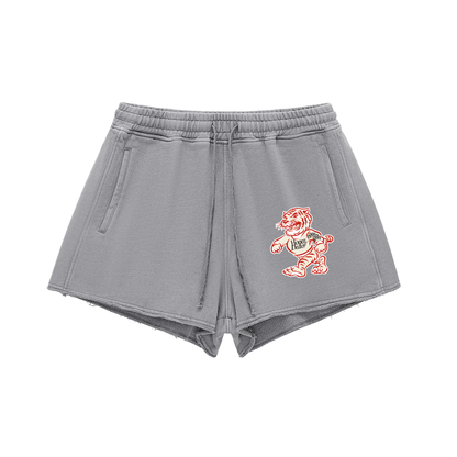 Snow Washed Raw Edge Drawstring Shorts