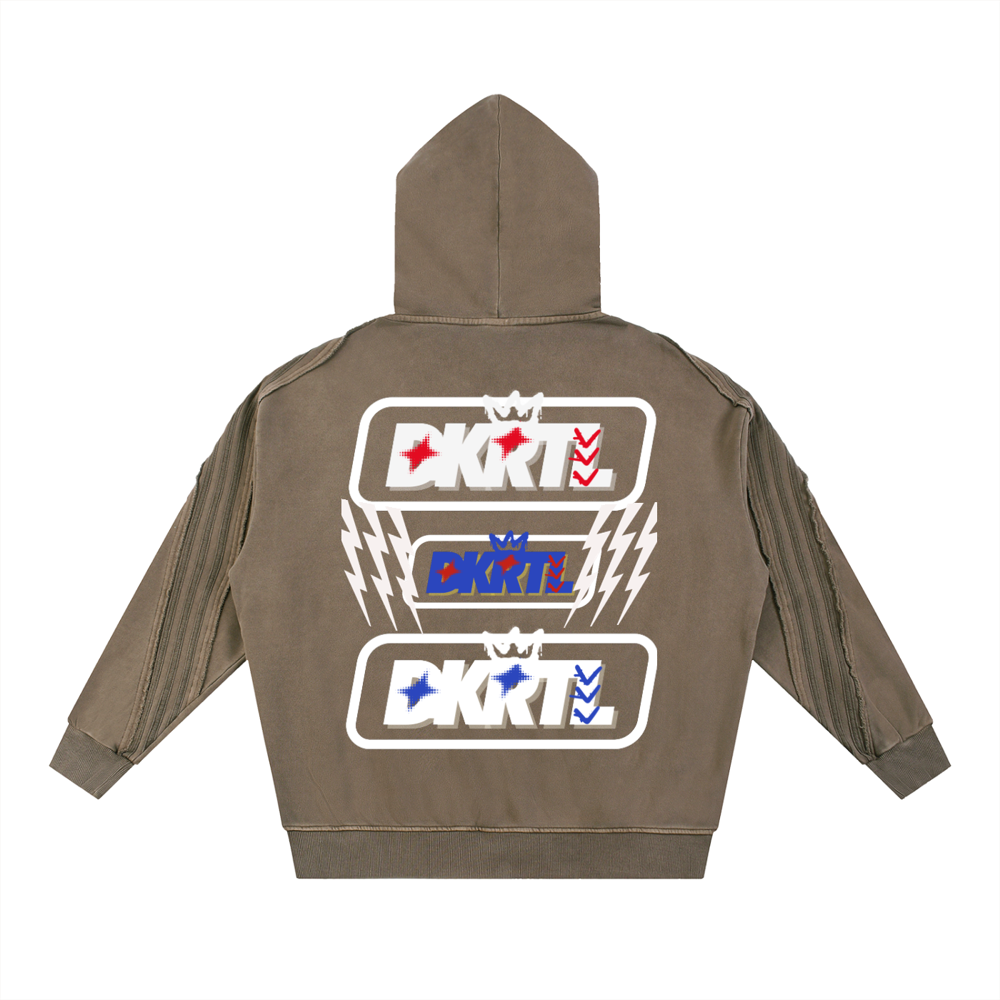 Snow Washed Tape Raw Edge Zip Hoodie