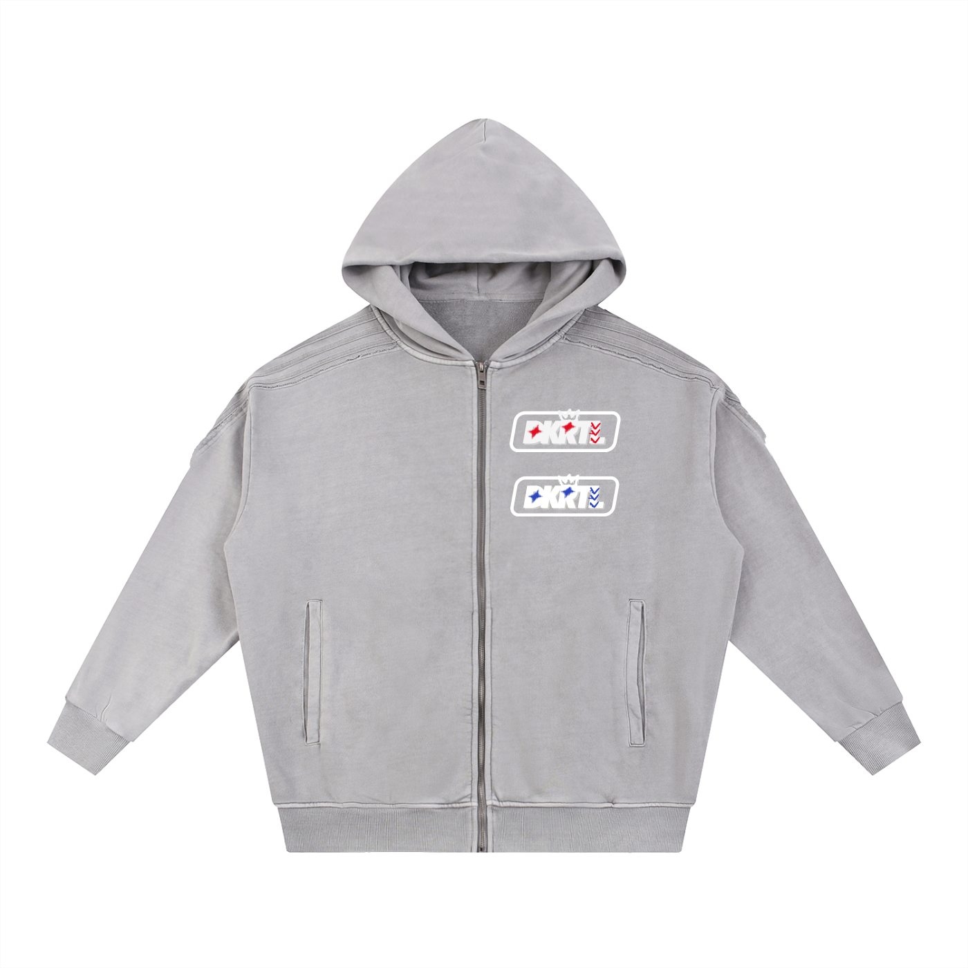 Snow Washed Tape Raw Edge Zip Hoodie