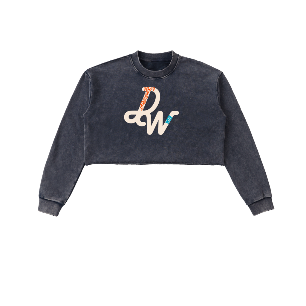 Snow Washed Raw Edge Cropped Sweatshirt