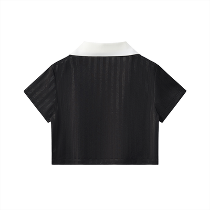 Contrast Collar Striped Cropped Jersey