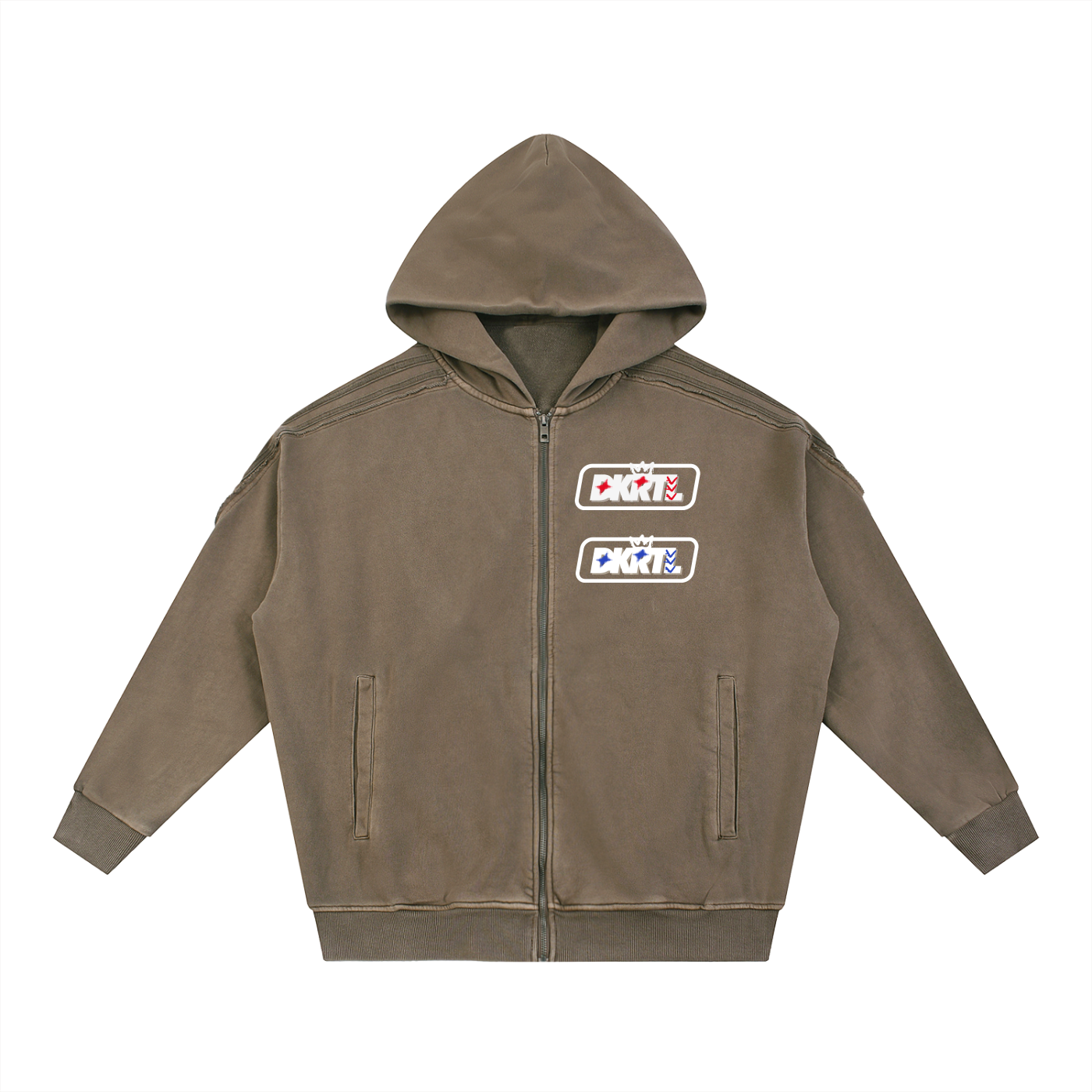 Snow Washed Tape Raw Edge Zip Hoodie