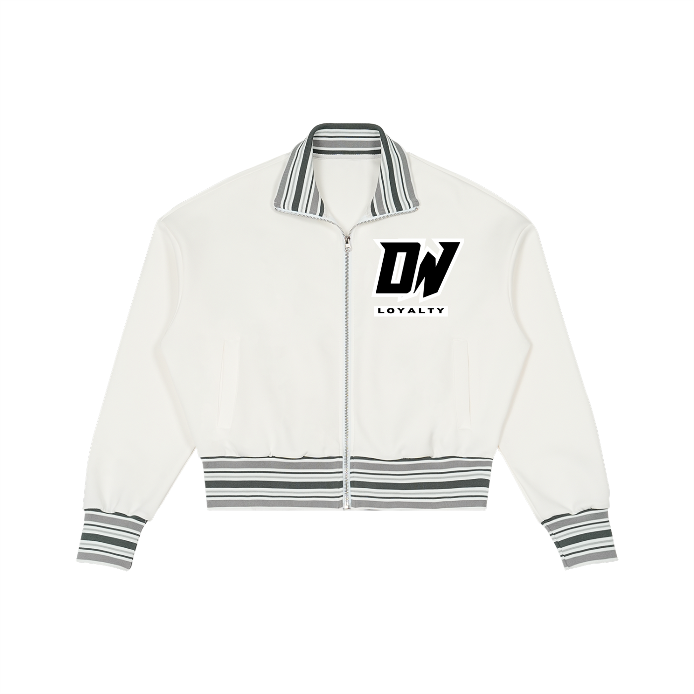 Striped Rib Collar Zip Jacket