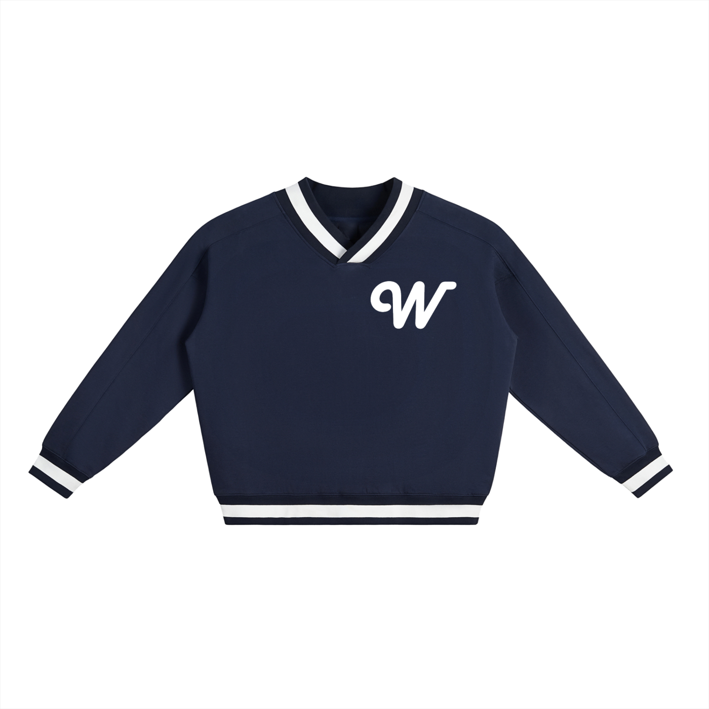 V-Neck Contrast Collar Boxy Sweatshirt
