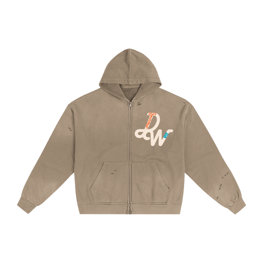 Hand-Frayed Sunfade Zip Hoodie