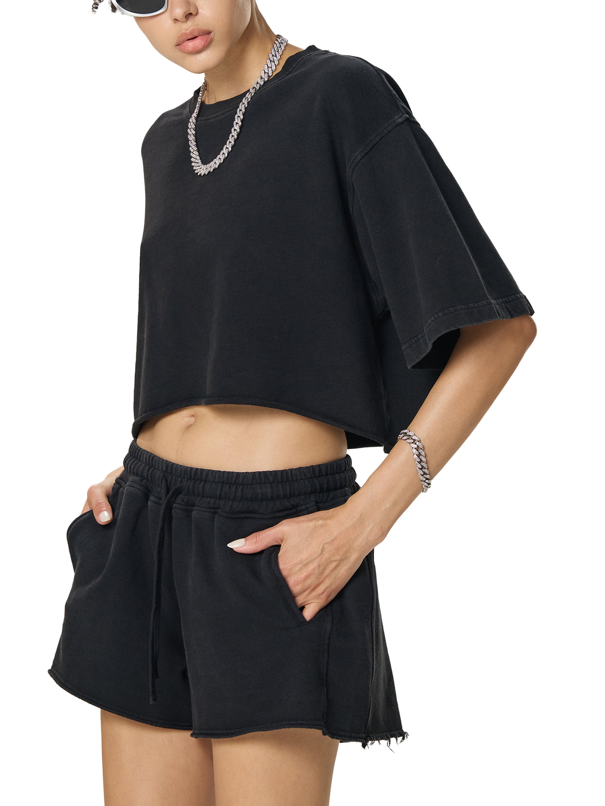 Snow Washed Raw Edge Crop Top