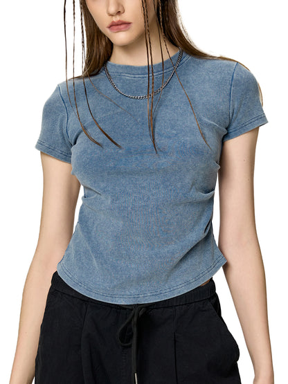Vintaged-Wash Bodycon Cotton T-Shirt