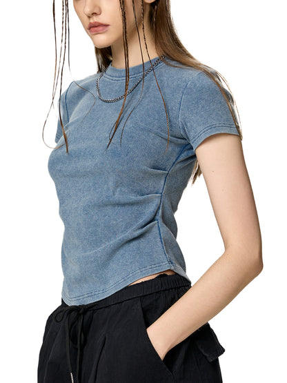 Vintaged-Wash Bodycon Cotton T-Shirt