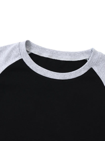 Color-Blocked Raglan Sleeve Crop Top