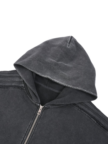 Snow Washed Tape Raw Edge Zip Hoodie