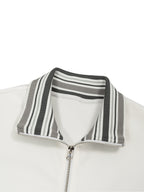 Striped Rib Collar Zip Jacket