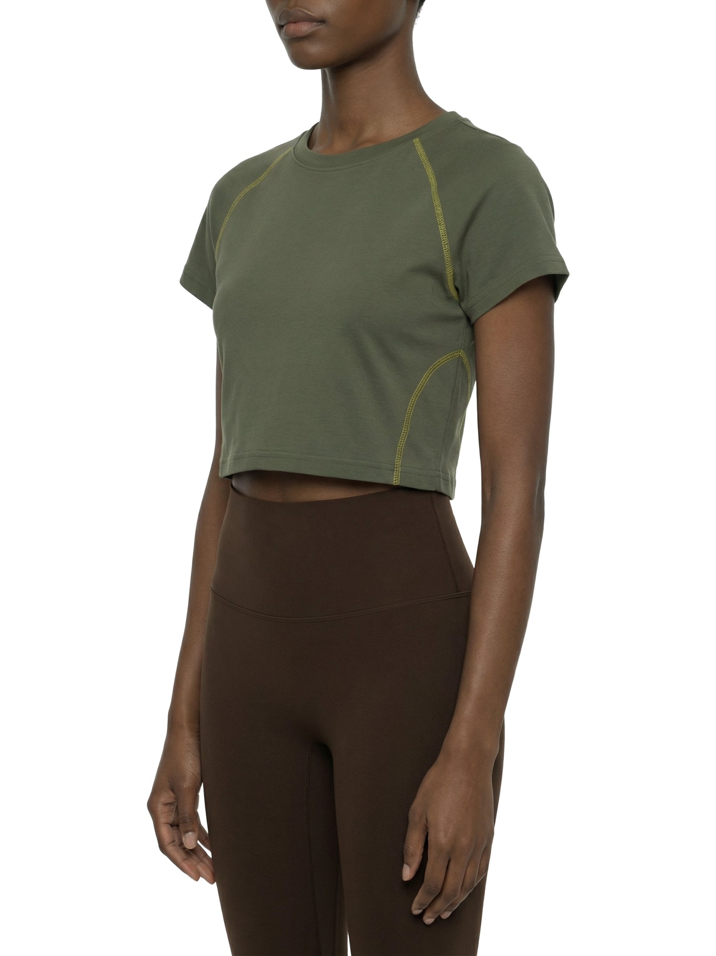 Women's Contrast Stitch Raglan Crop T-Shirt