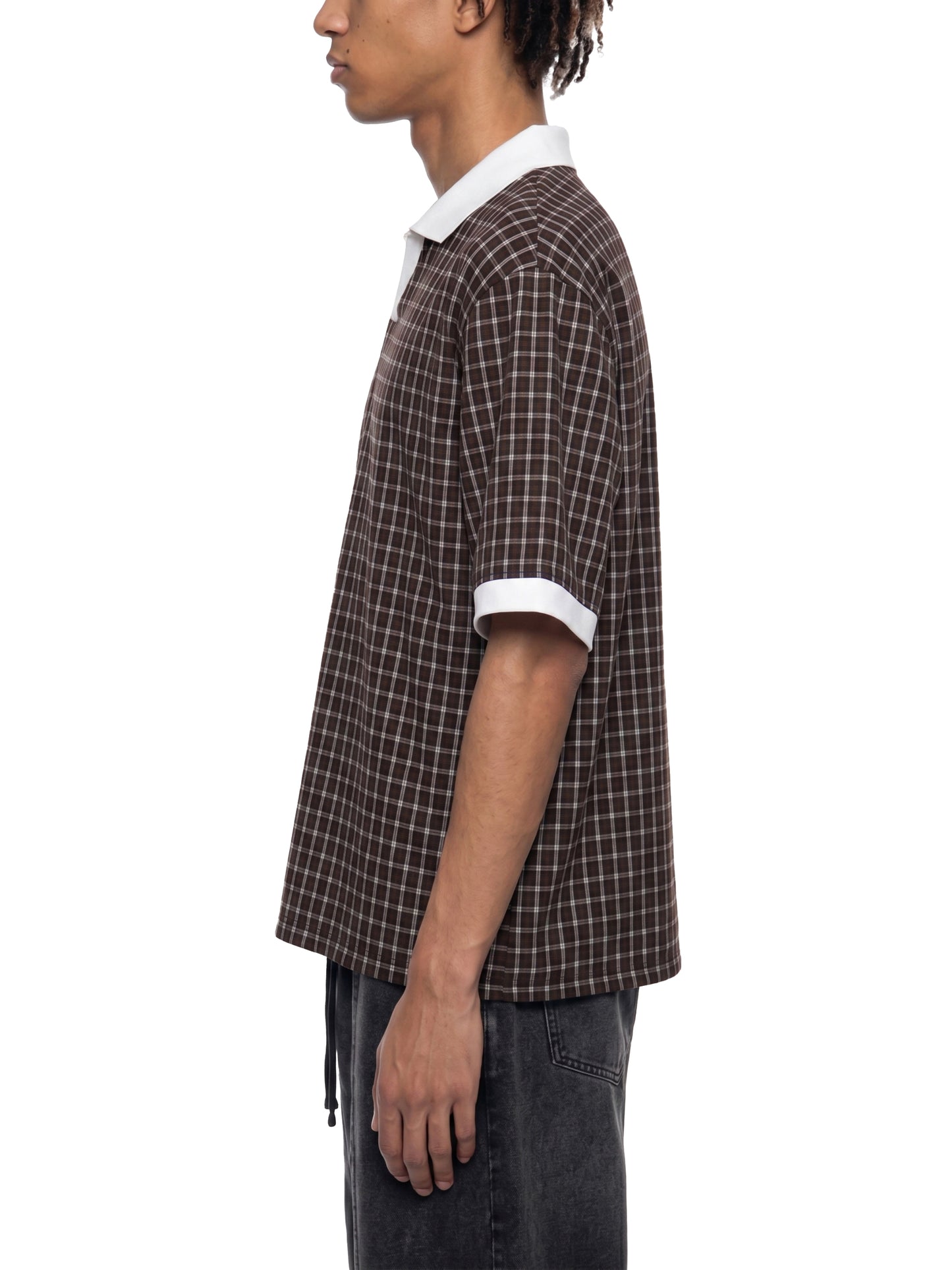 Unisex Boxy Plaid Color Block Polo Shirt